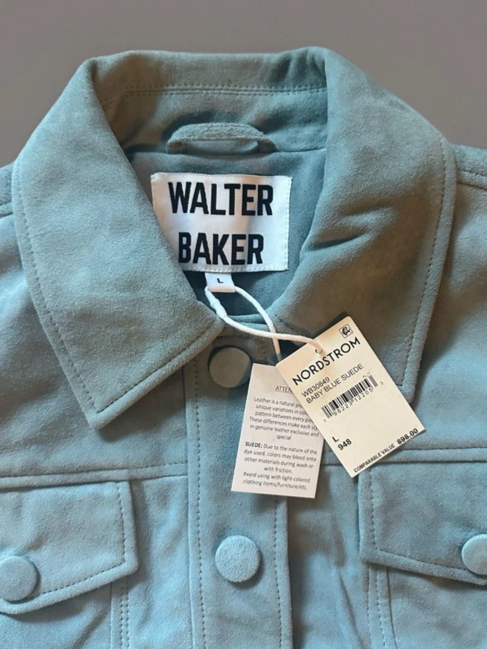 Walter Baker Kacey Suede Jacket Women's Baby Blue NWT $898 Sz Large - Picture 9 of 15